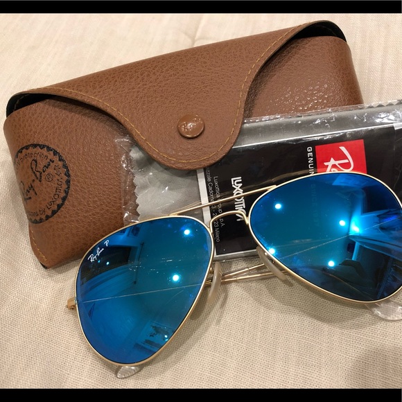 RAY BAN Med Aviator gold blue flash polarized - Picture 1 of 2